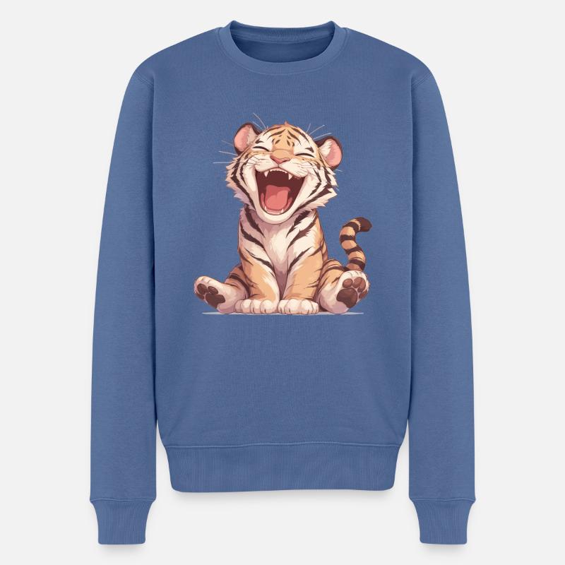 Tiger Großkatze - Männer Premium Bio Pullover - Taubenblau