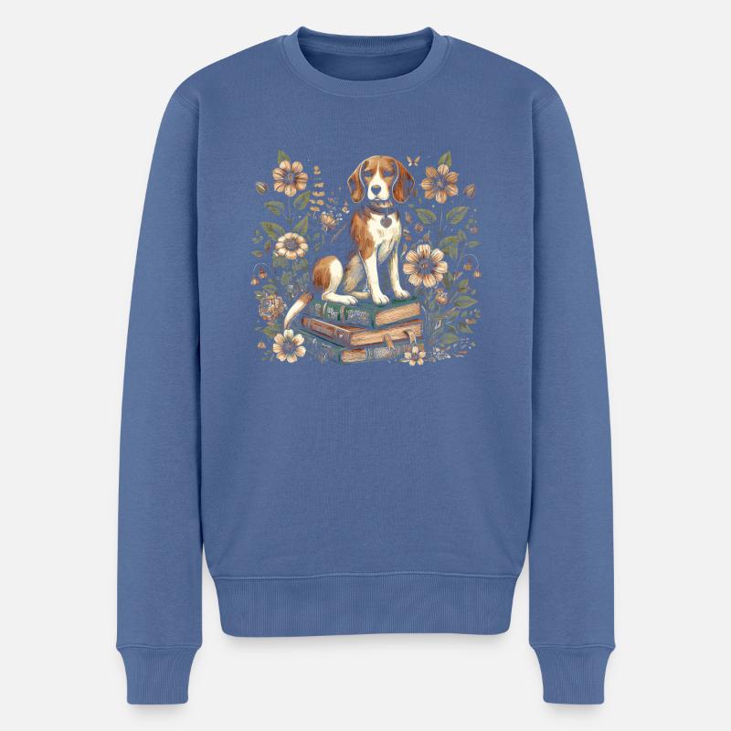 Beagle Blumenbuchleser Floralcottagecore - Männer Premium Bio Pullover - Taubenblau