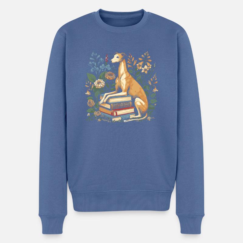 Greyhound Windhund Blumenbuchleser - Männer Premium Bio Pullover - Taubenblau