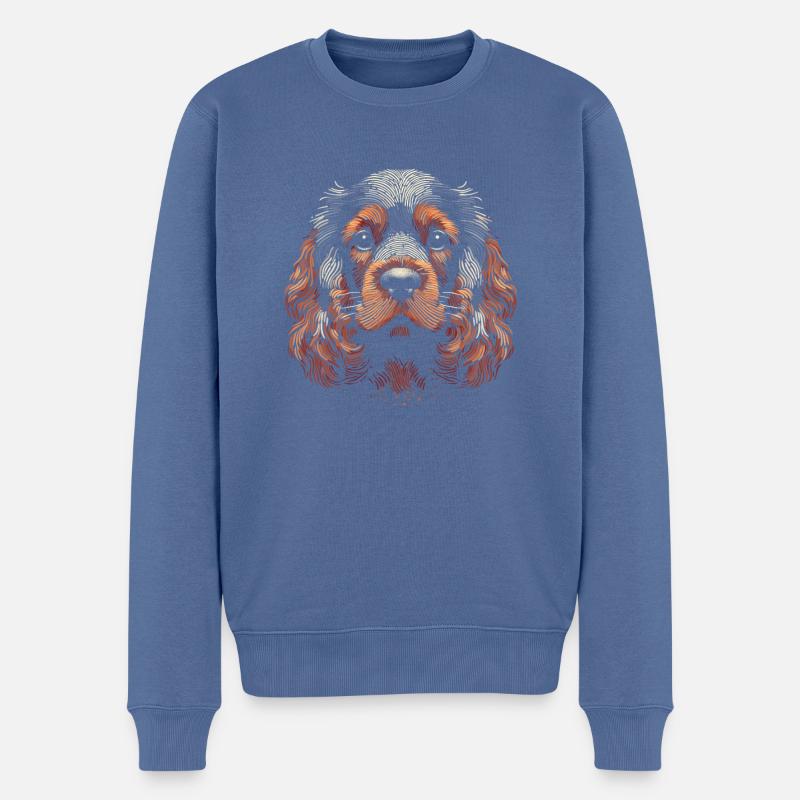 Empreinte digitale Cocker Spaniel - Pull Premium bio Homme - bleu pigeon