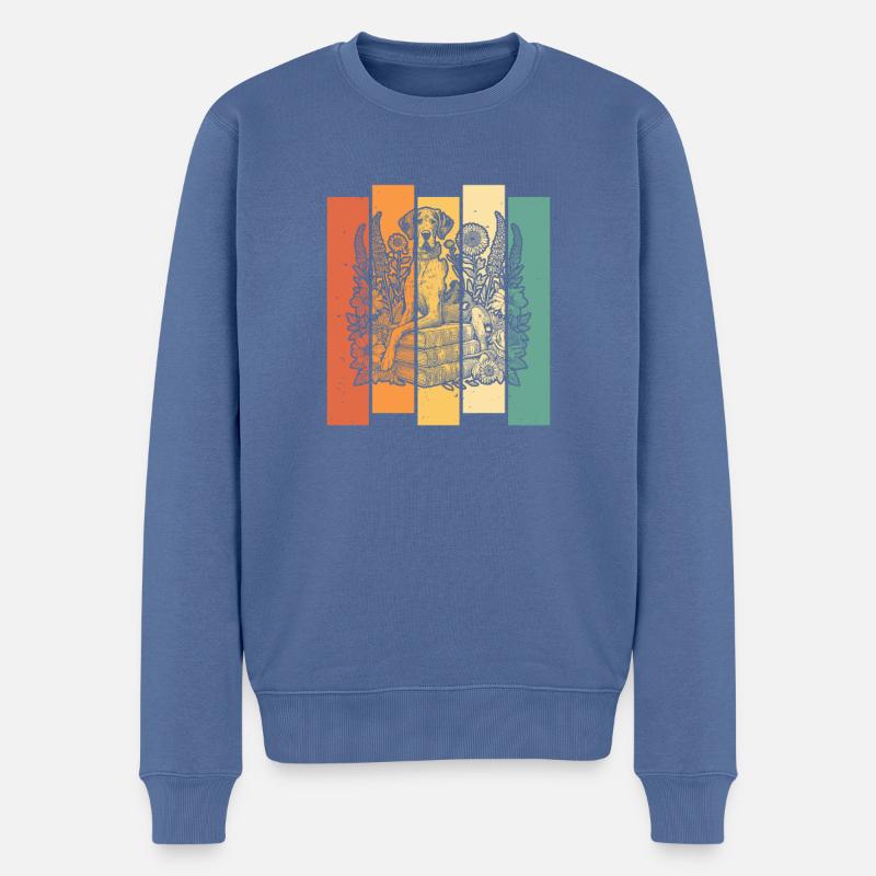 Deutsche Dogge Blumenbuchleser - Männer Premium Bio Pullover - Taubenblau