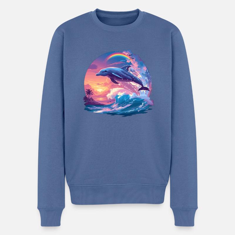 Dolphin Delfine Delfin - Männer Premium Bio Pullover - Taubenblau