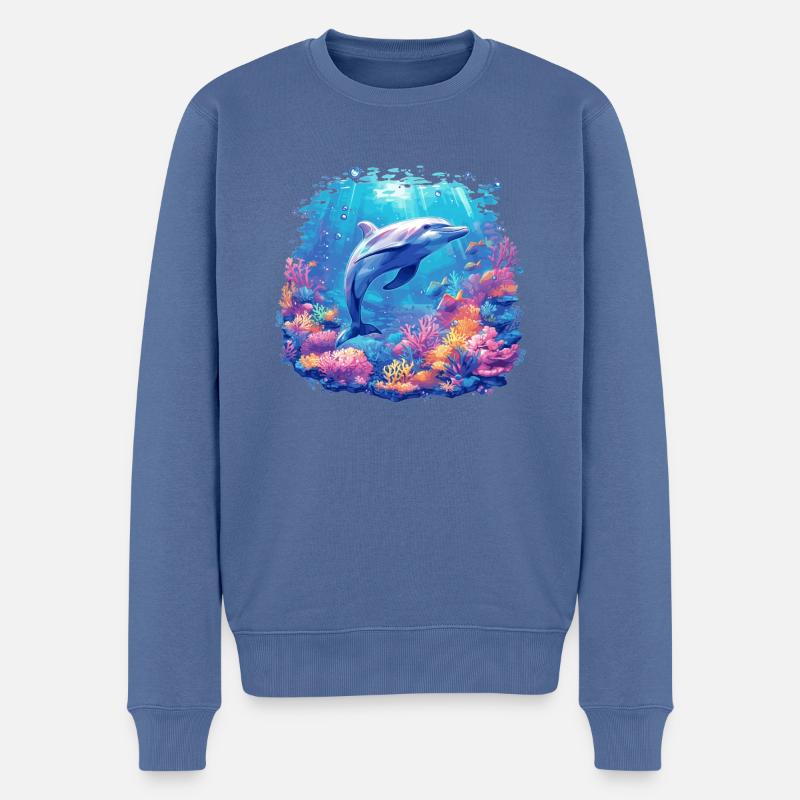 Dolphin Delfine Delfin - Männer Premium Bio Pullover - Taubenblau