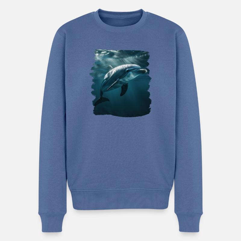 Dolphin Delfine Delfin - Männer Premium Bio Pullover - Taubenblau
