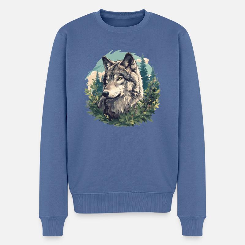 Wölfe Wolf - Männer Premium Bio Pullover - Taubenblau
