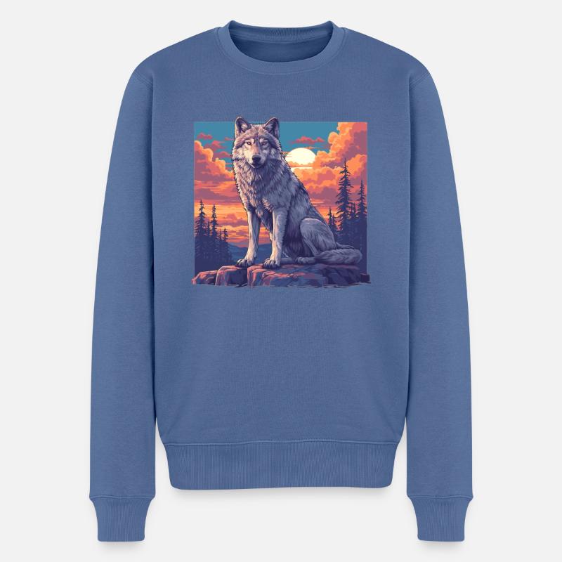 Wölfe Wolf - Männer Premium Bio Pullover - Taubenblau