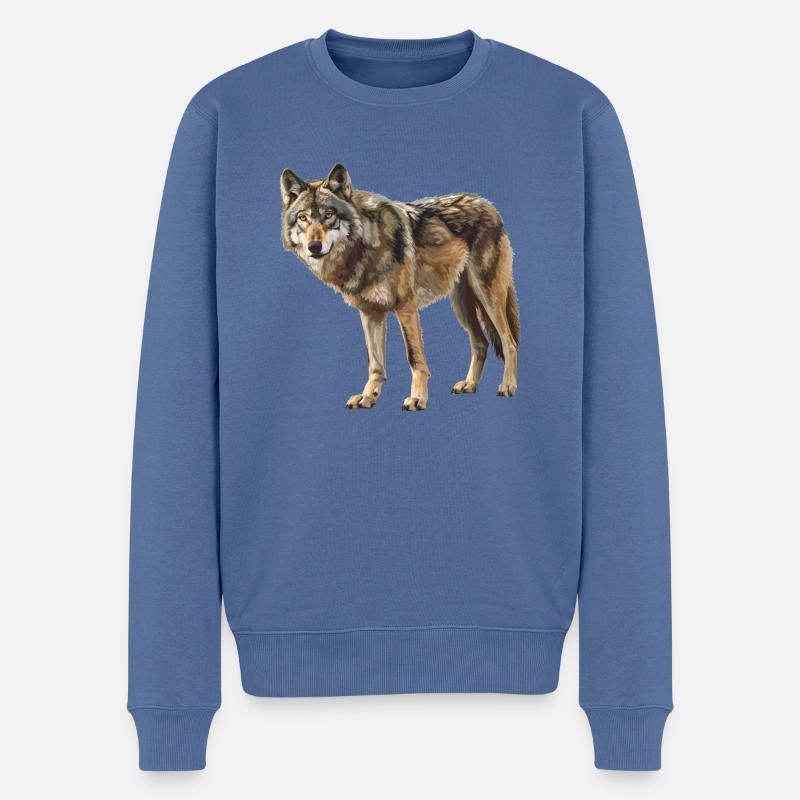 Wölfe Wolf - Männer Premium Bio Pullover - Taubenblau