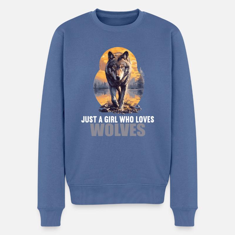 Wölfe Wolf - Männer Premium Bio Pullover - Taubenblau