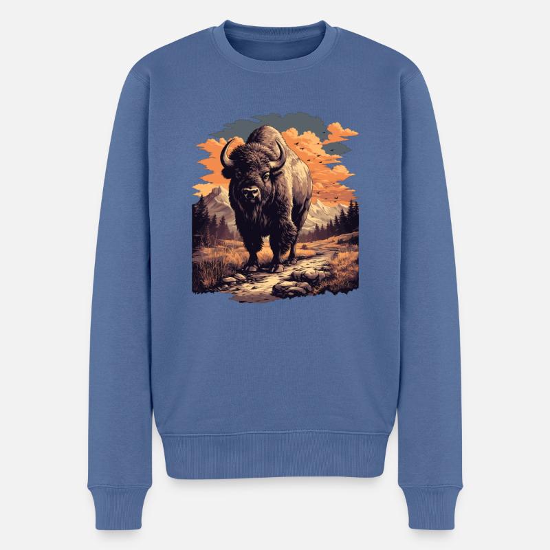 Bisons Bison - Männer Premium Bio Pullover - Taubenblau