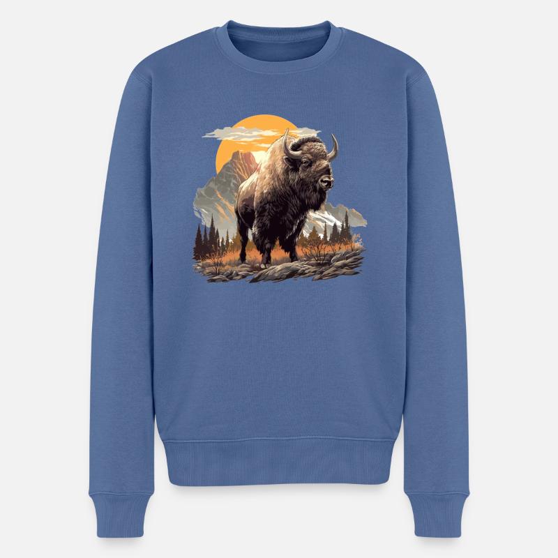Bisons Bison - Männer Premium Bio Pullover - Taubenblau