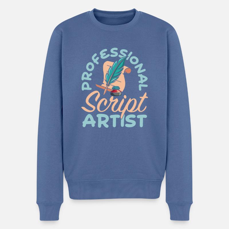 Calligraphe - Pull Premium bio Homme - bleu pigeon