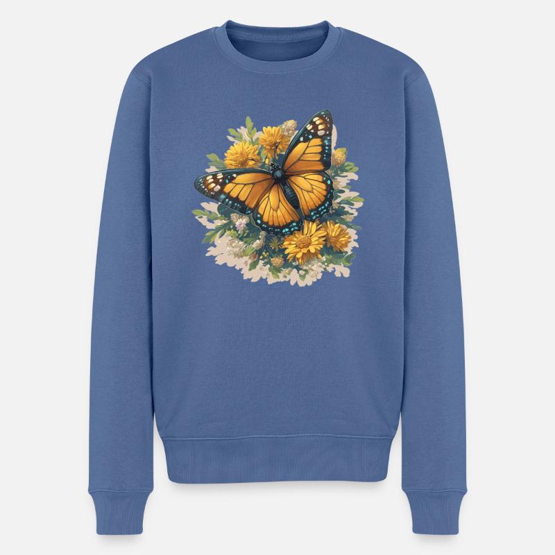 papillon papillons papillon papillon - Pull Premium bio Homme - bleu pigeon