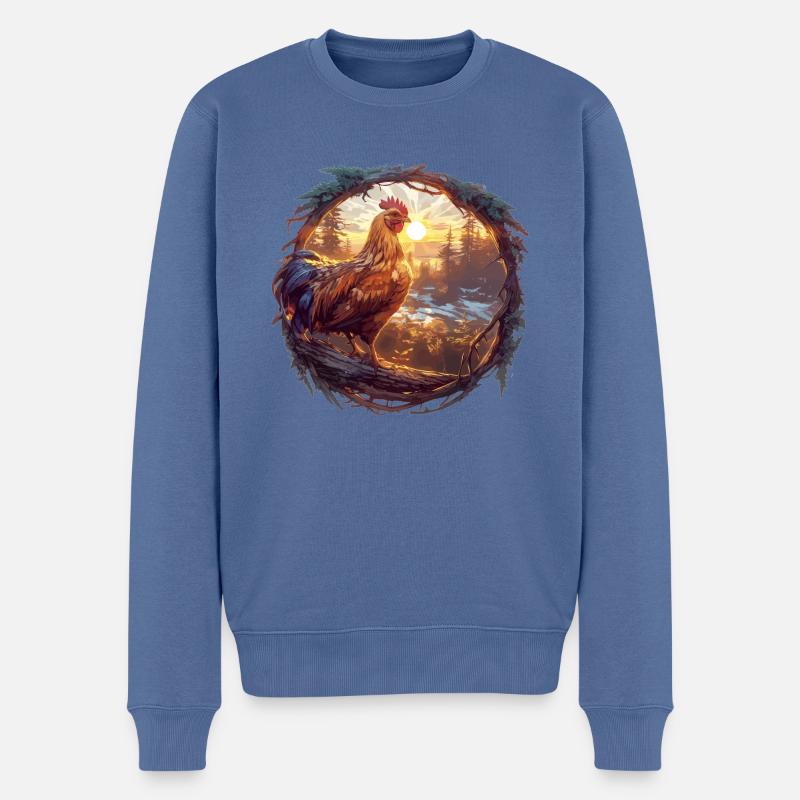 Rooster Hähne Hahn - Männer Premium Bio Pullover - Taubenblau