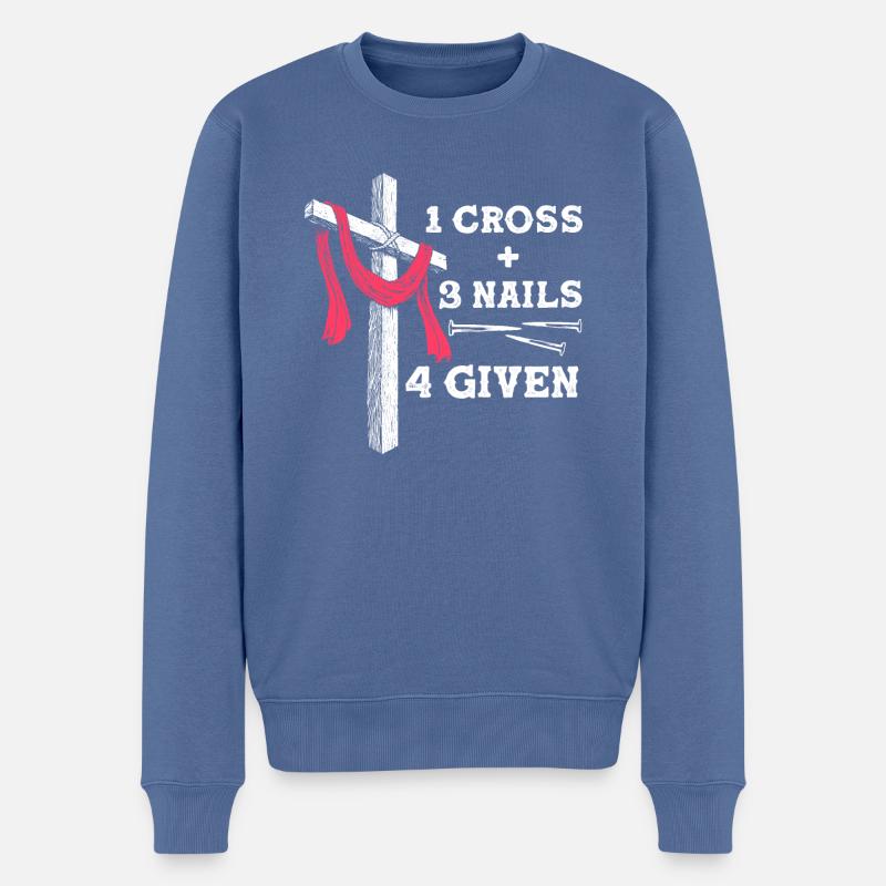 Christlicher Glaube - 1 Kreuz 3 Nägel 4 gegebene Botschaft - Männer Premium Bio Pullover - Taubenblau