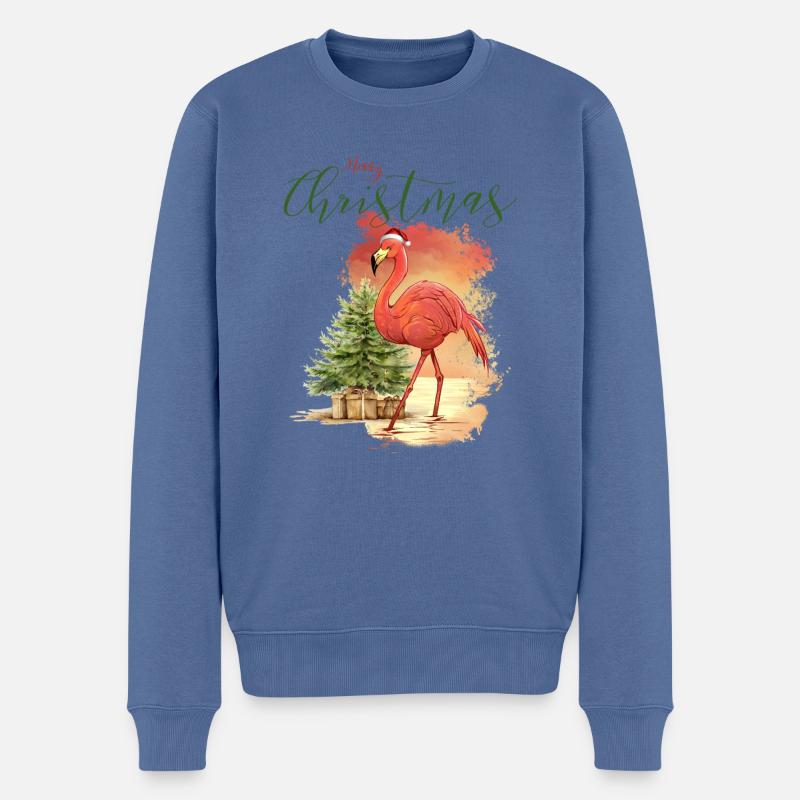 Frohe Weihnachten Flamingo – Weihnachtsmannmütze & Schnee - Männer Premium Bio Pullover - Taubenblau