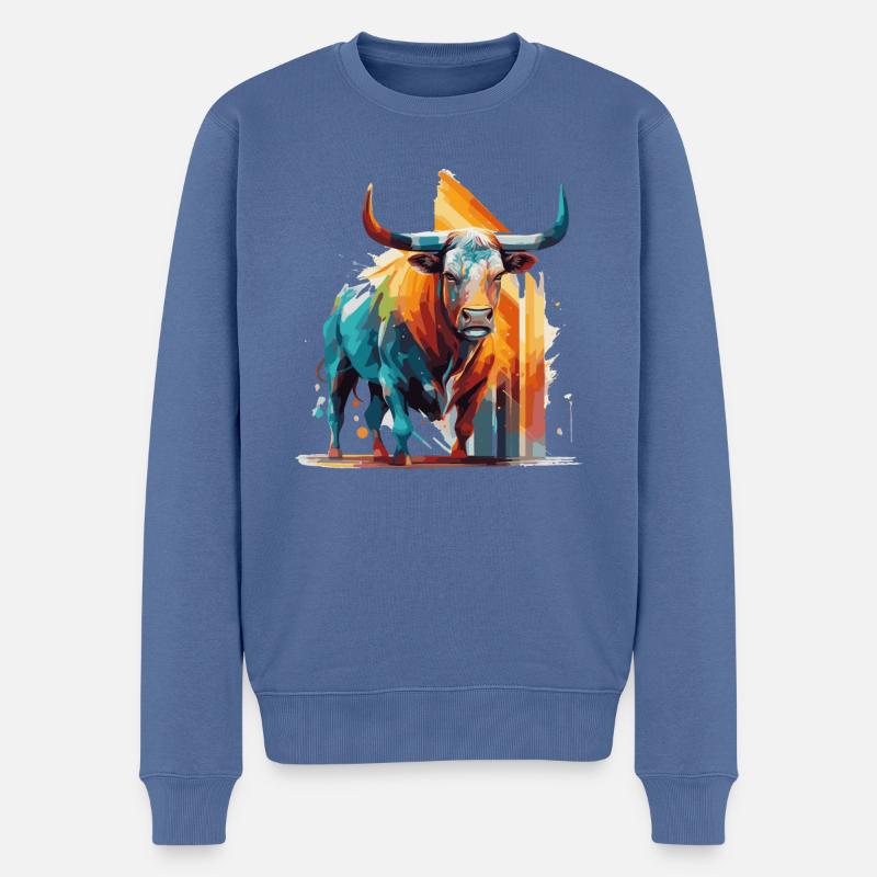 Stier, Bulle, Regenbogen - Männer Premium Bio Pullover - Taubenblau