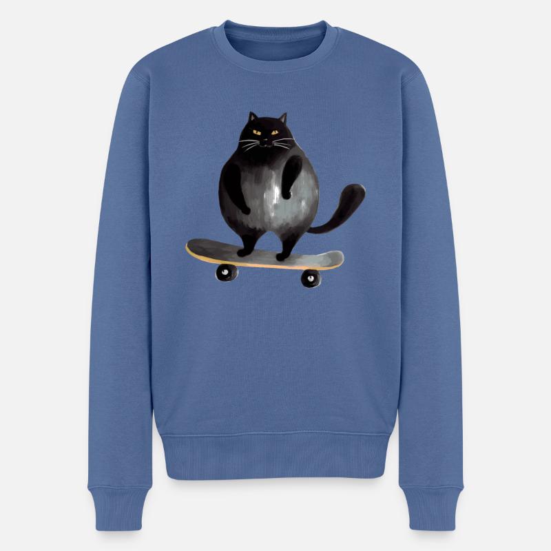 Kater auf Skateboard - Männer Premium Bio Pullover - Taubenblau