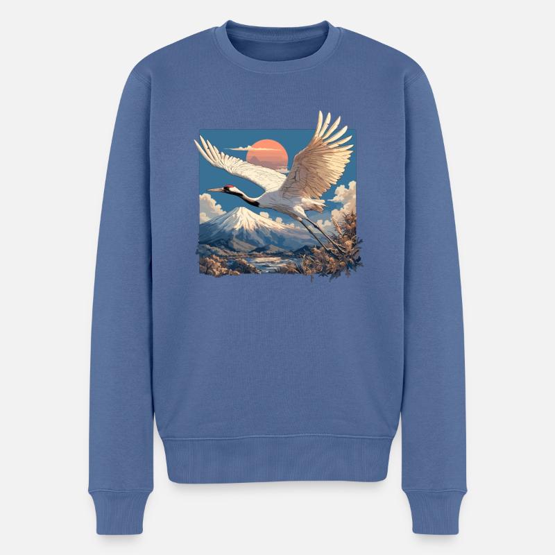 Kraniche Kranich - Männer Premium Bio Pullover - Taubenblau