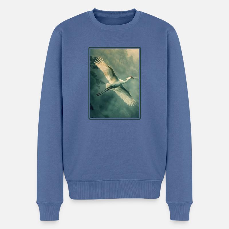 Kraniche Kranich - Männer Premium Bio Pullover - Taubenblau