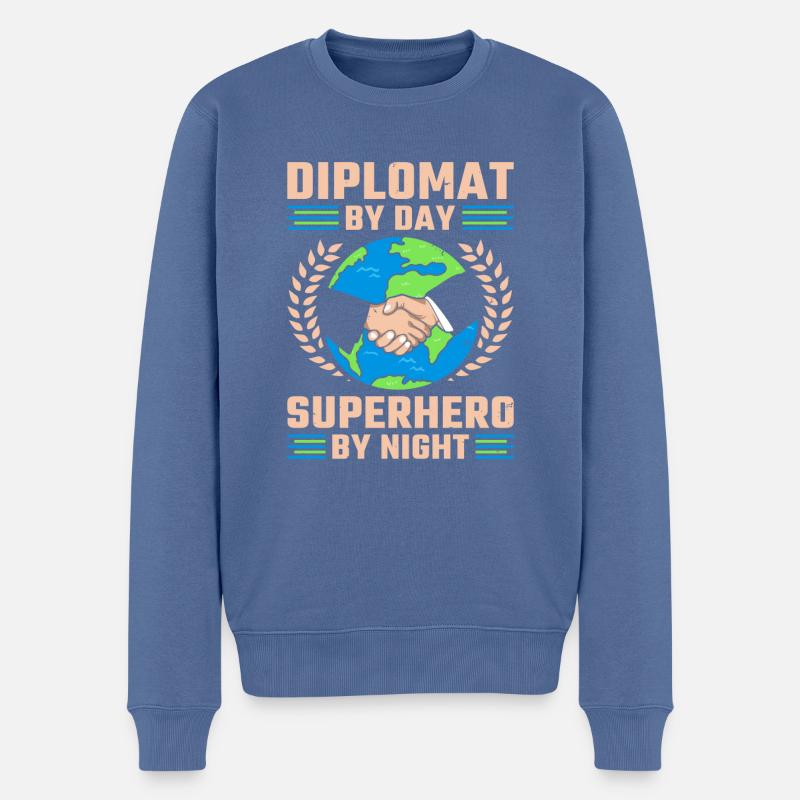 Diplomat - Männer Premium Bio Pullover - Taubenblau