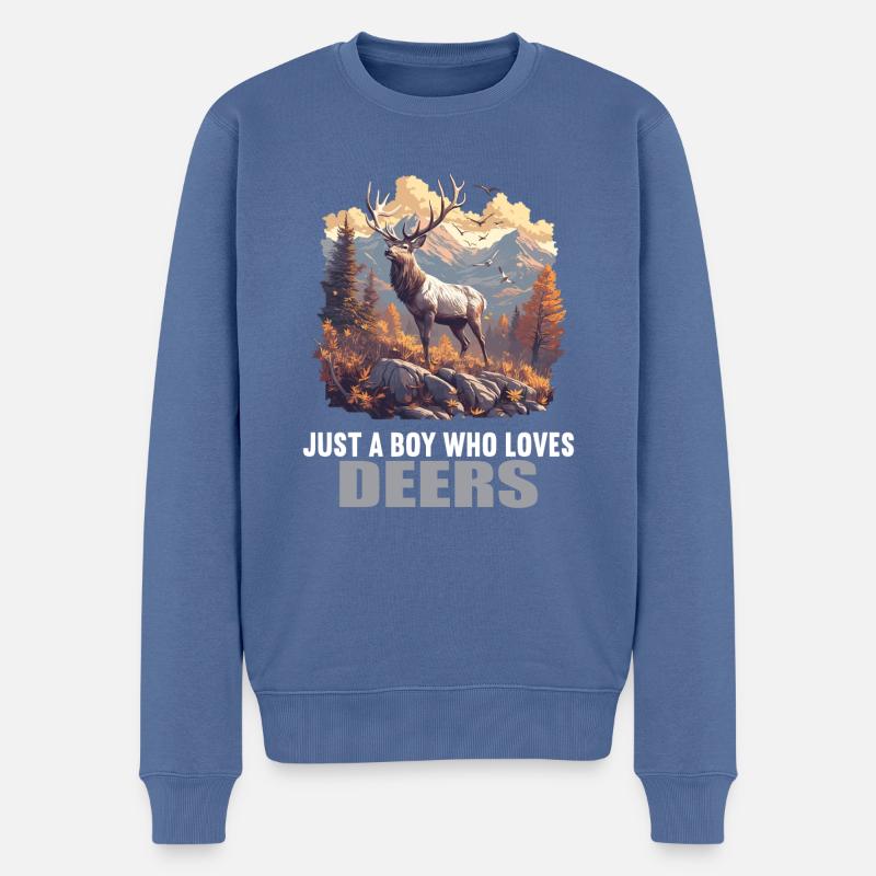 Hirsche Hirsch - Männer Premium Bio Pullover - Taubenblau