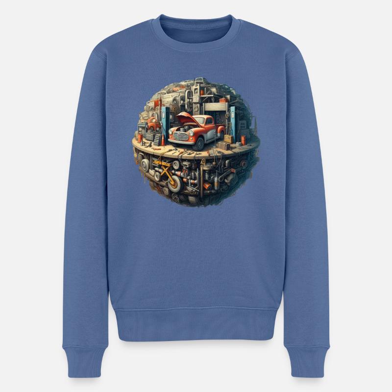 Autowerkstatt Planet - Männer Premium Bio Pullover - Taubenblau