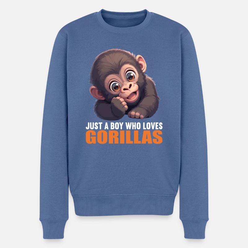 Gorilles Gorilles - Pull Premium bio Homme - bleu pigeon