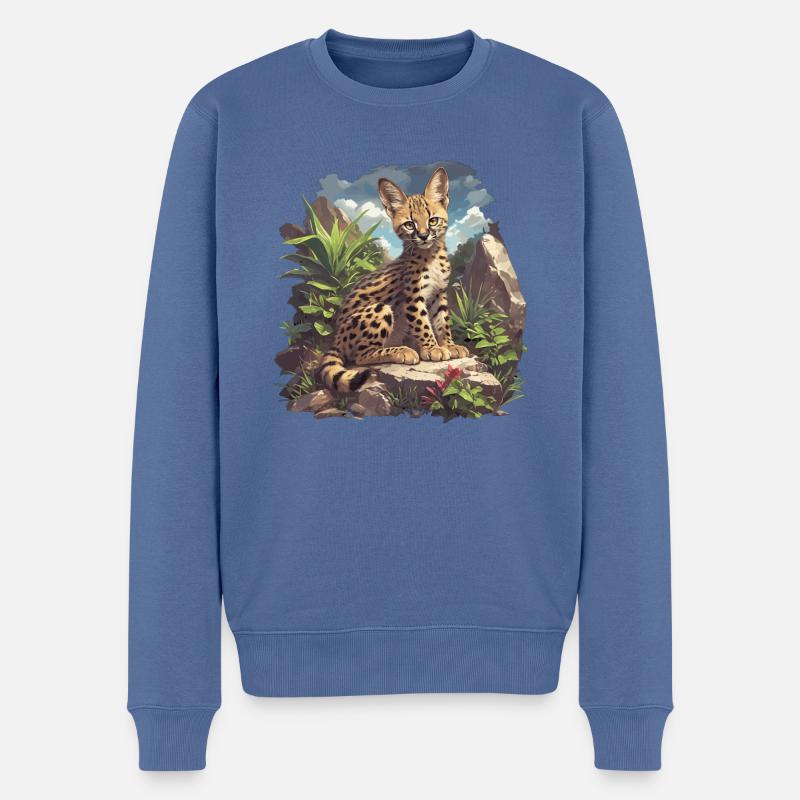 Servale Serval - Männer Premium Bio Pullover - Taubenblau