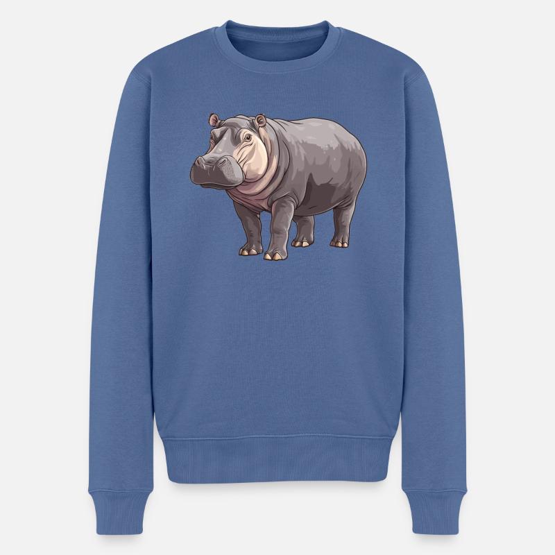 Nilpferd Flußpferd - Männer Premium Bio Pullover - Taubenblau