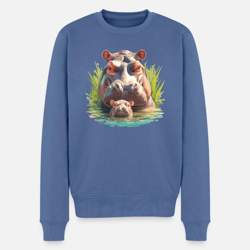 Nilpferd Flußpferd - Männer Premium Bio Pullover - Taubenblau