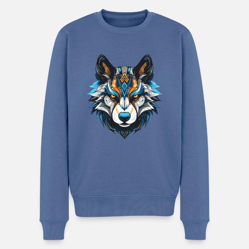 Husky Hund Porträt Kopf - Männer Premium Bio Pullover - Taubenblau