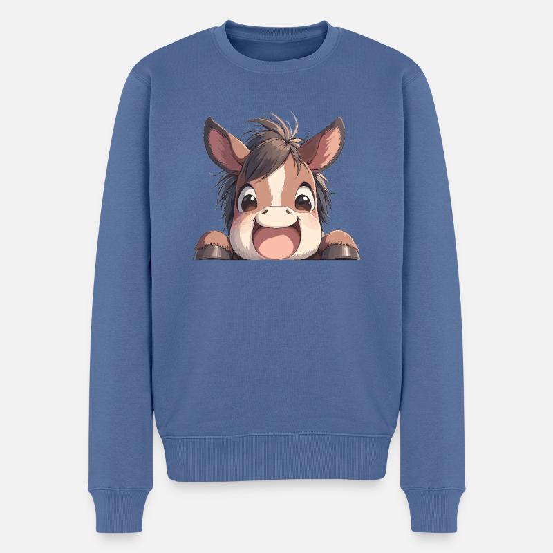 Pferde Pferd - Männer Premium Bio Pullover - Taubenblau