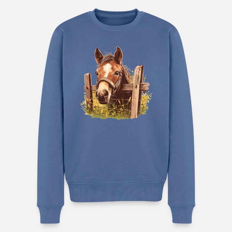 Pferde Pferd - Männer Premium Bio Pullover - Taubenblau