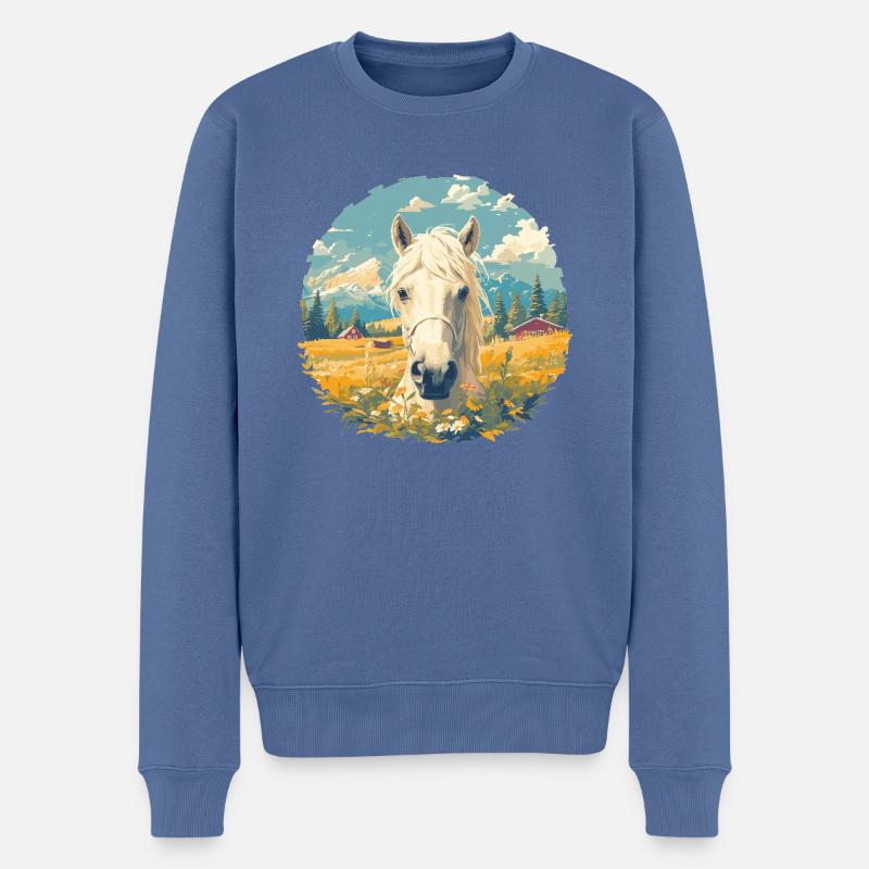 Pferde Pferd - Männer Premium Bio Pullover - Taubenblau