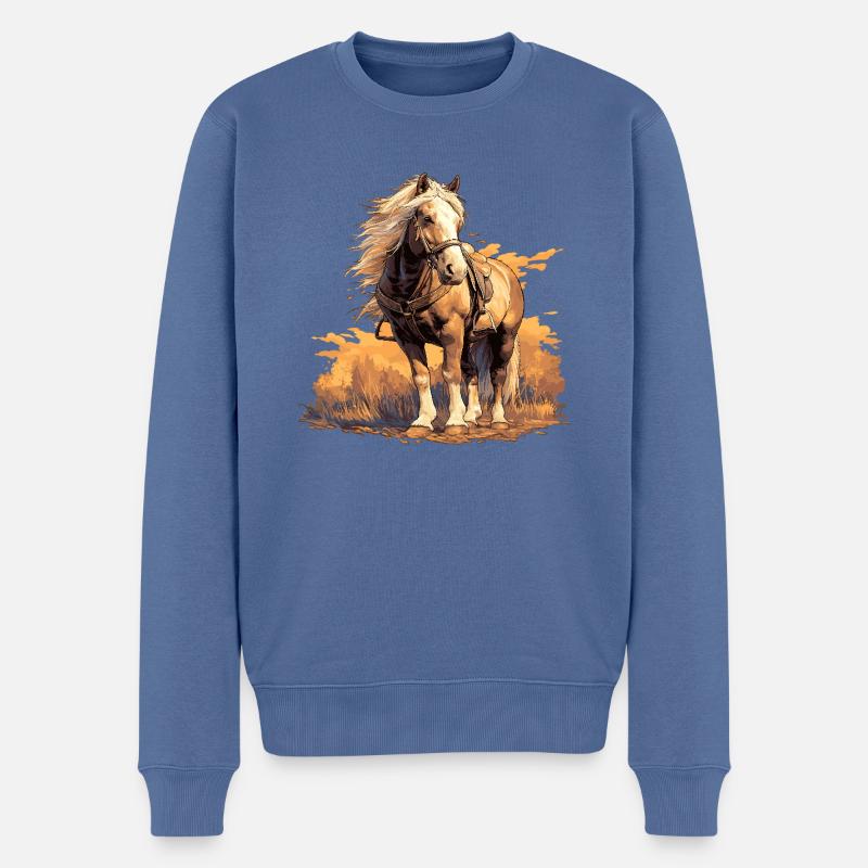 Pferde Pferd - Männer Premium Bio Pullover - Taubenblau