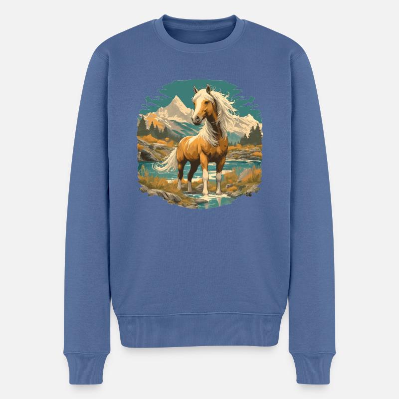 Pferde Pferd - Männer Premium Bio Pullover - Taubenblau