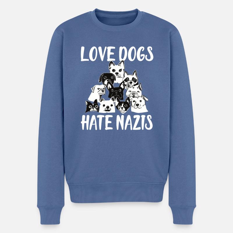 Love Dogs Hate Nazis - Männer Premium Bio Pullover - Taubenblau