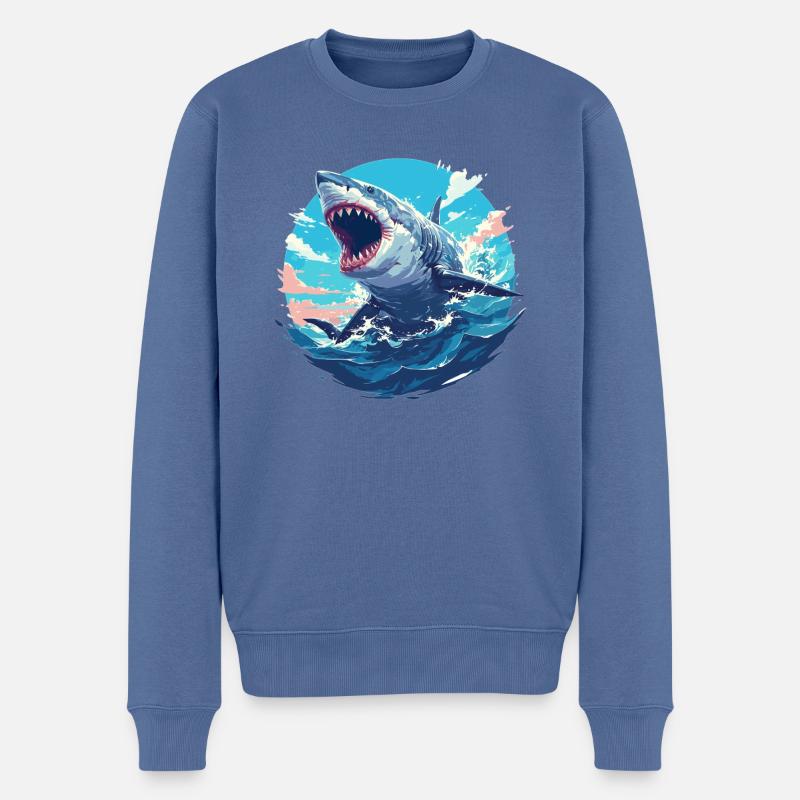 Haie Hai - Männer Premium Bio Pullover - Taubenblau