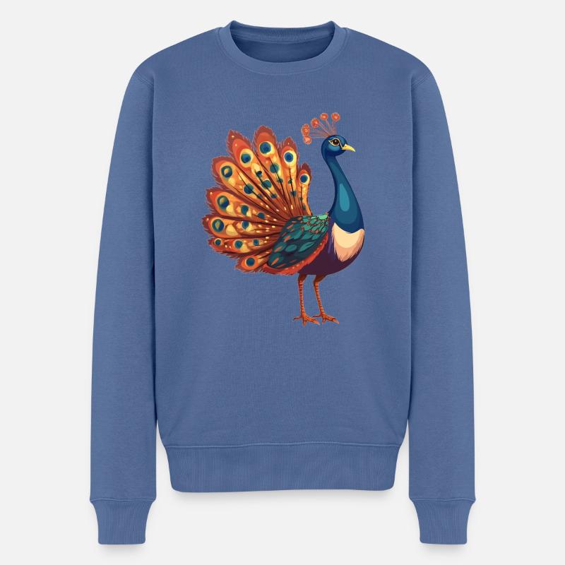 Pfaue Pfau - Männer Premium Bio Pullover - Taubenblau