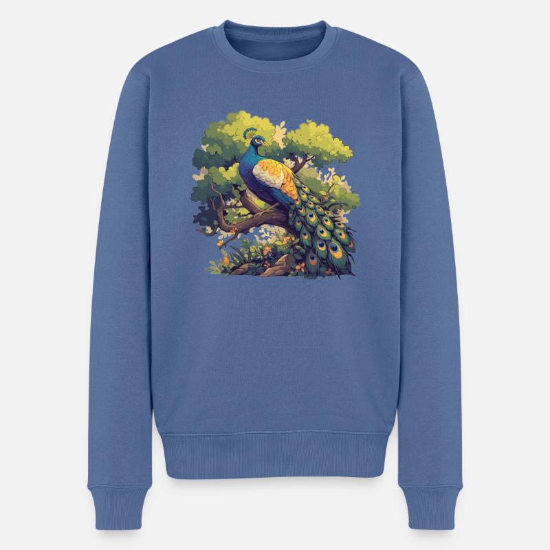 Pfaue Pfau - Männer Premium Bio Pullover - Taubenblau