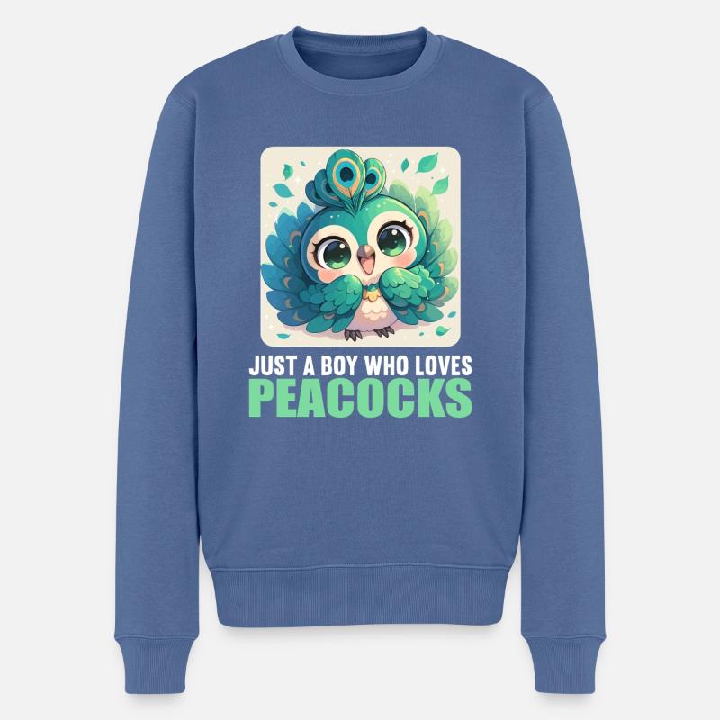 Pfaue Pfau - Männer Premium Bio Pullover - Taubenblau