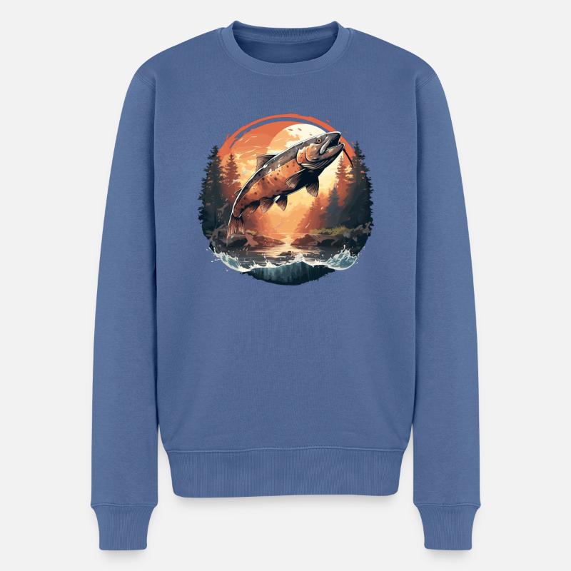 Lachse Lachs - Männer Premium Bio Pullover - Taubenblau