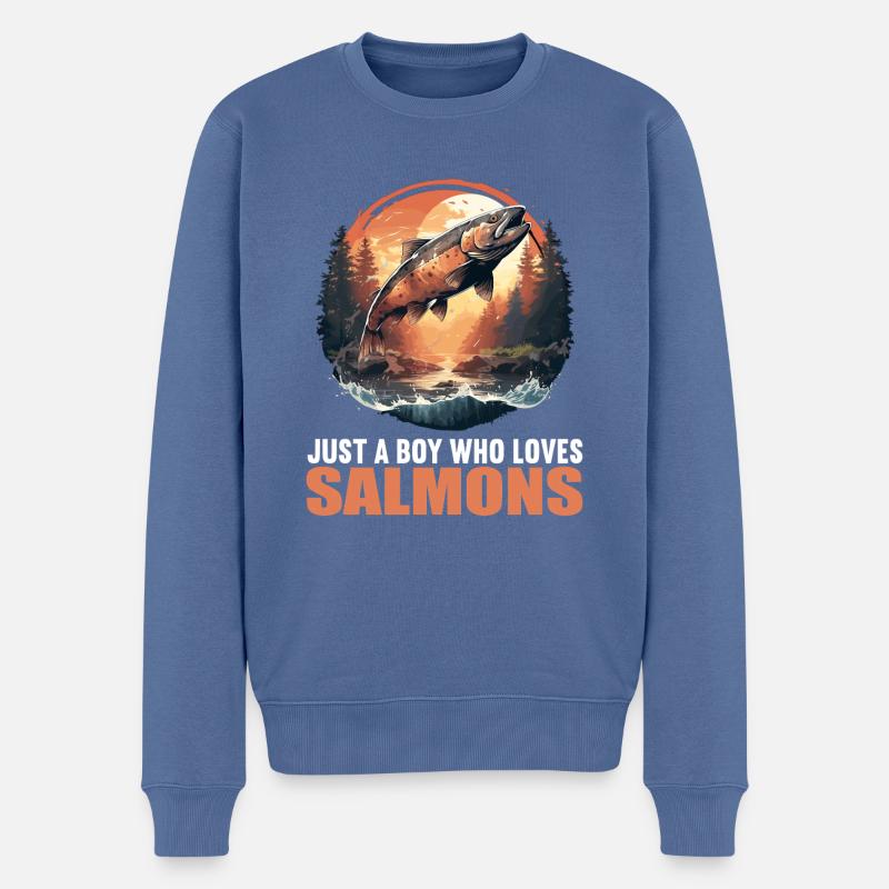 Lachse Lachs - Männer Premium Bio Pullover - Taubenblau
