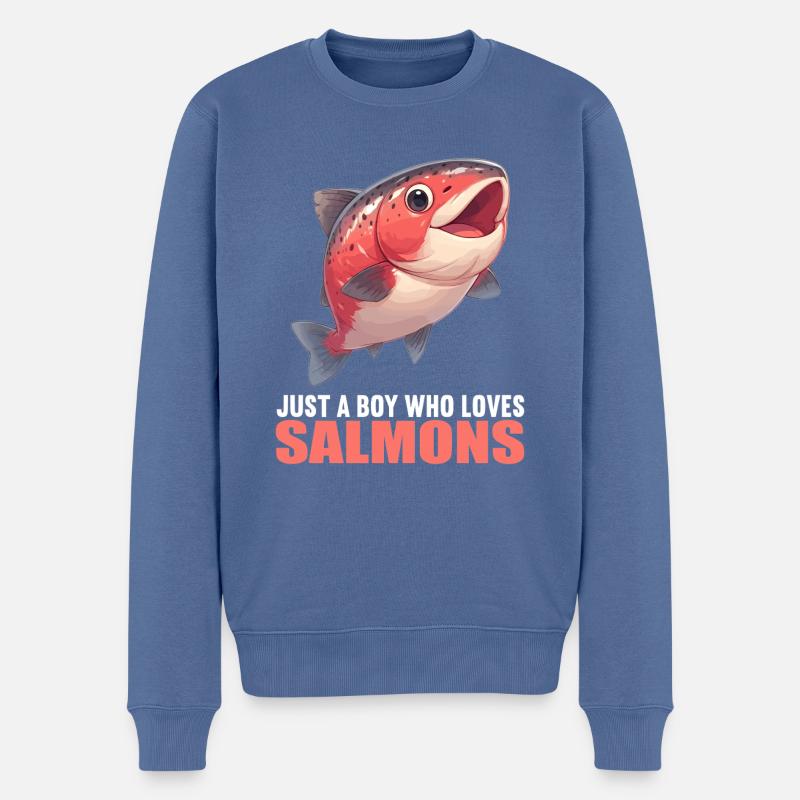 Lachse Lachs - Männer Premium Bio Pullover - Taubenblau