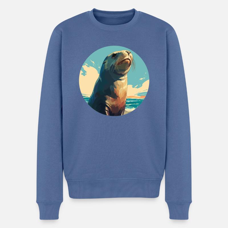 Seelöwen Seelöwe - Männer Premium Bio Pullover - Taubenblau