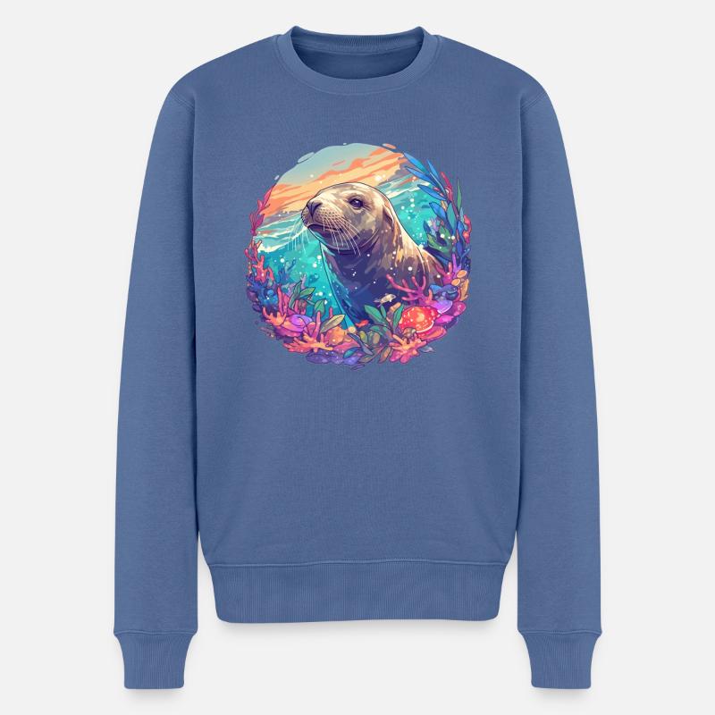 Seelöwen Seelöwe - Männer Premium Bio Pullover - Taubenblau