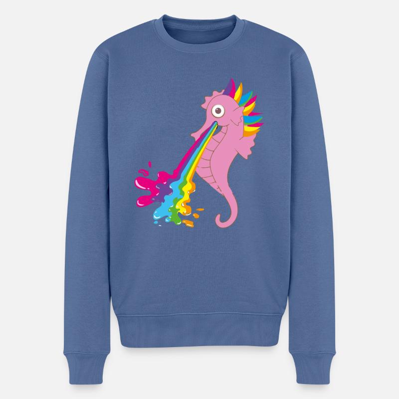 seepferdchen,bunt,regenbogen,rosa - Männer Premium Bio Pullover - Taubenblau