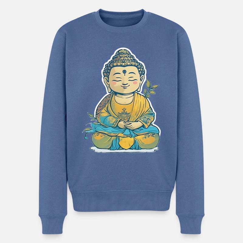 Buddha klein - Männer Premium Bio Pullover - Taubenblau