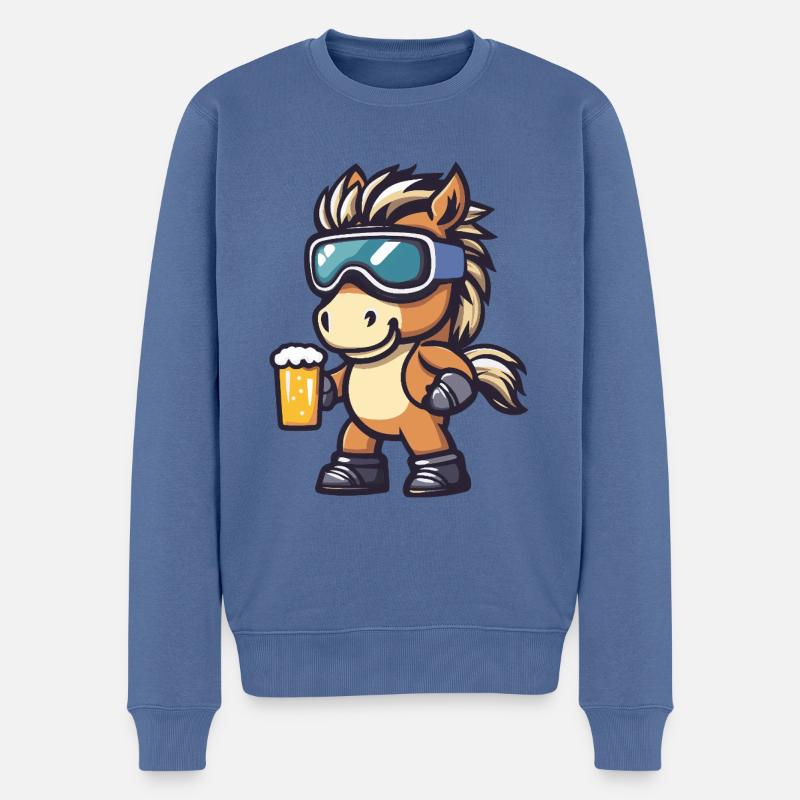 Pferd Apres Ski Bier Comic - Männer Premium Bio Pullover - Taubenblau
