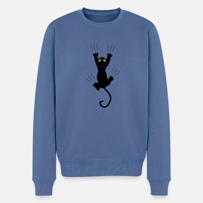 chat noir - Pull Premium bio Homme - bleu pigeon